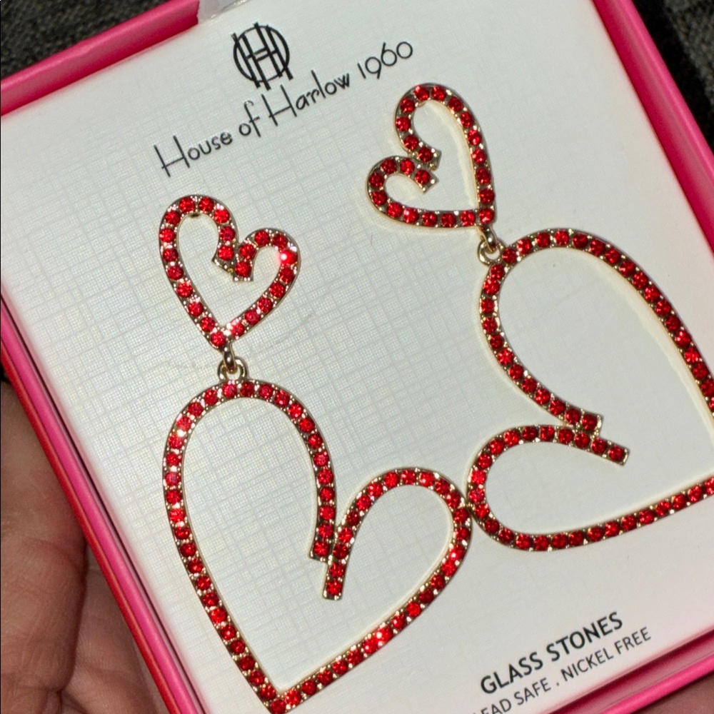House of Harlow red Heart rhinestone earrings